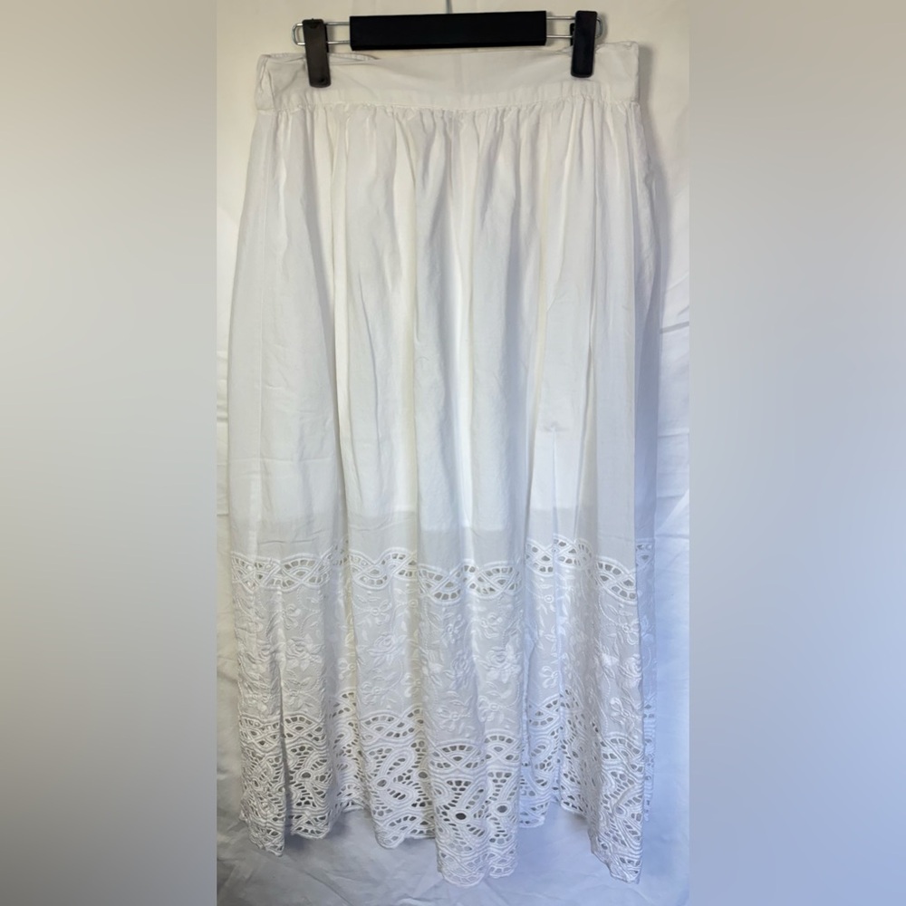 Elie Tahari White Cotton Eyelet Embroidered Midi Skirt Size M - Picture 2 of 7